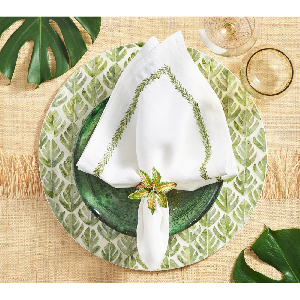 Palm Coast Napkin Ring in Green & Gold - Set of 4