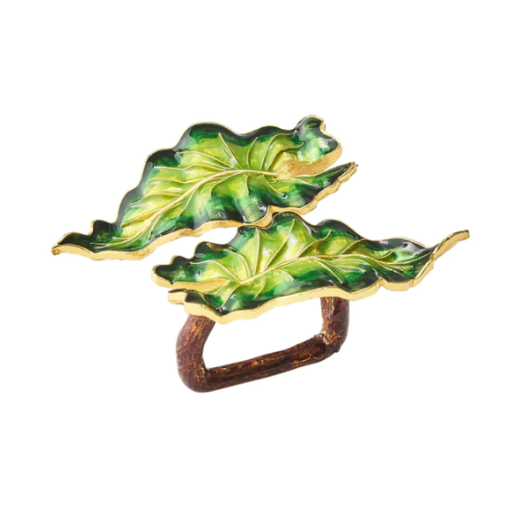 Fern Napkin Ring in Green & Gold - Set of 4