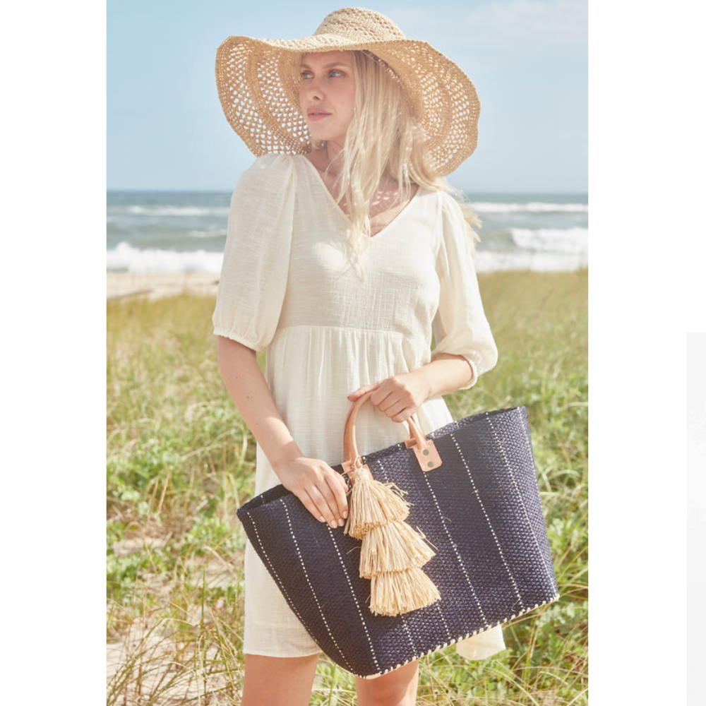 Marley Striped Basket Tote in Navy