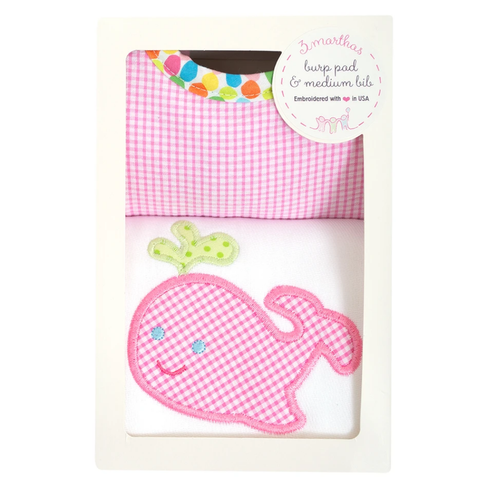 Boxed Burp/Bib Set Pink Whale