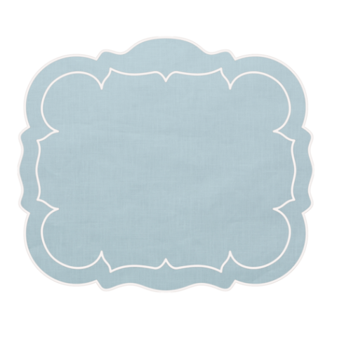 Set Of 6 Linho Mat Rectangular - Ice Blue/White